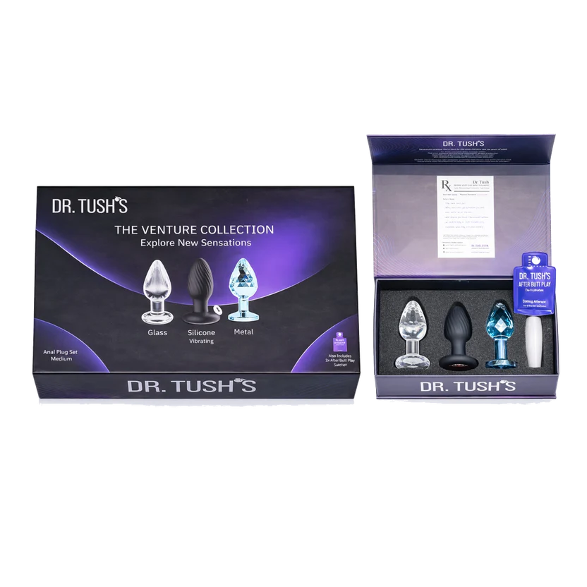 Venture Collection (Medium) - Deluxe Anal Plug Set – Vibrating Silicone, Glass & Metal