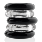 JACKER 5-STACK five-pack tube super-strong  cockrings CLEAR/BLACK