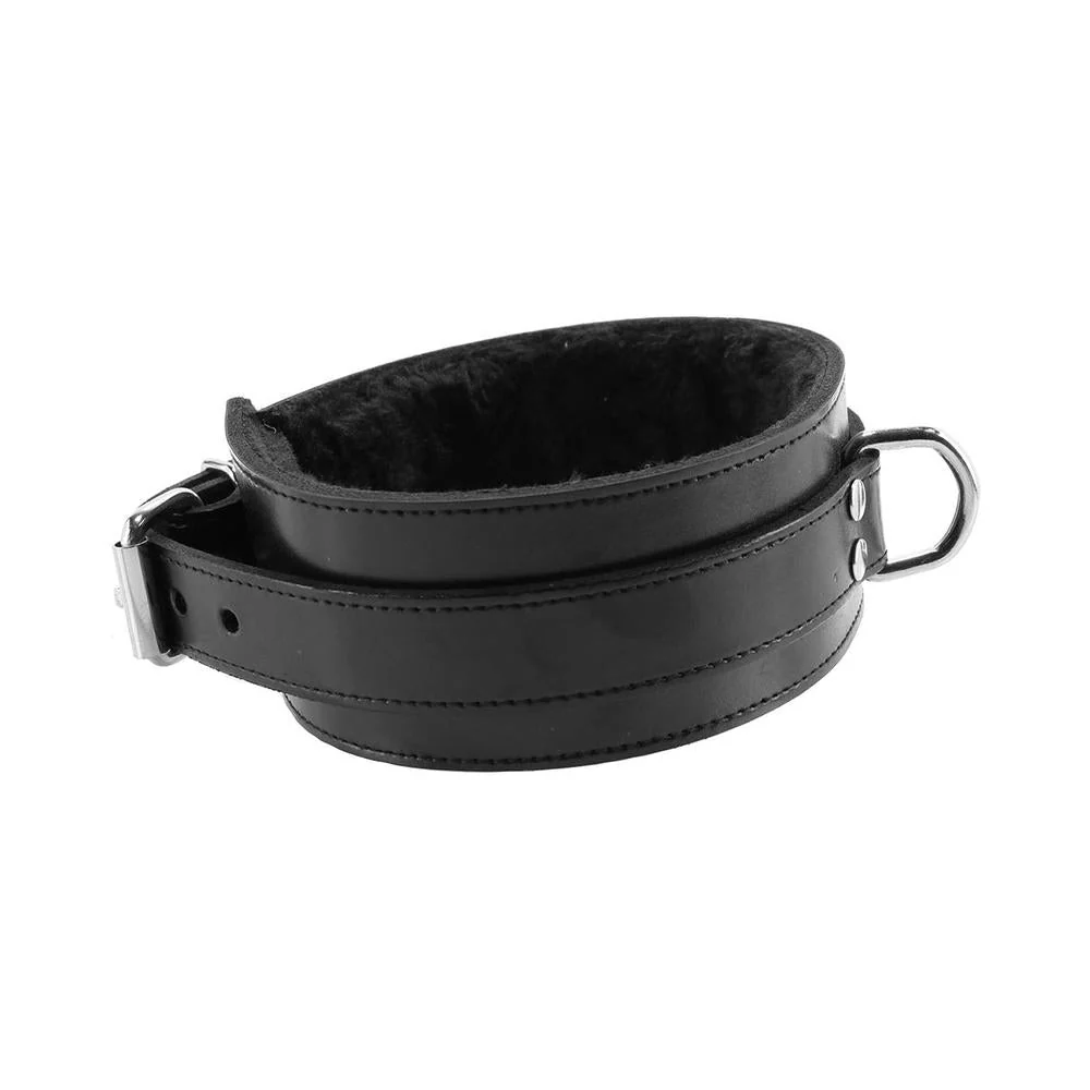 Leather Collar with Faux Fur Lining Black