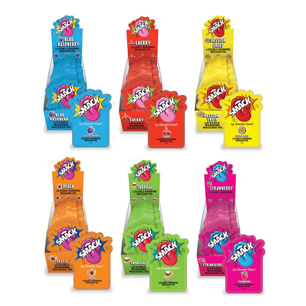 SMACK Warming & Lickable Massage Oil - Blue Raspberry 3ML Pouch Display of 36 🫐