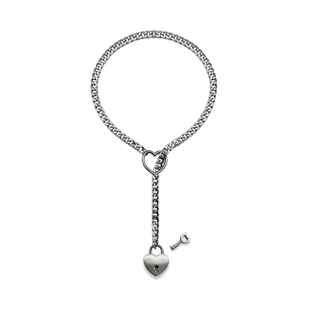 Heart & Lock O-Ring Slip Chain - Silver | AfterTouch Toys