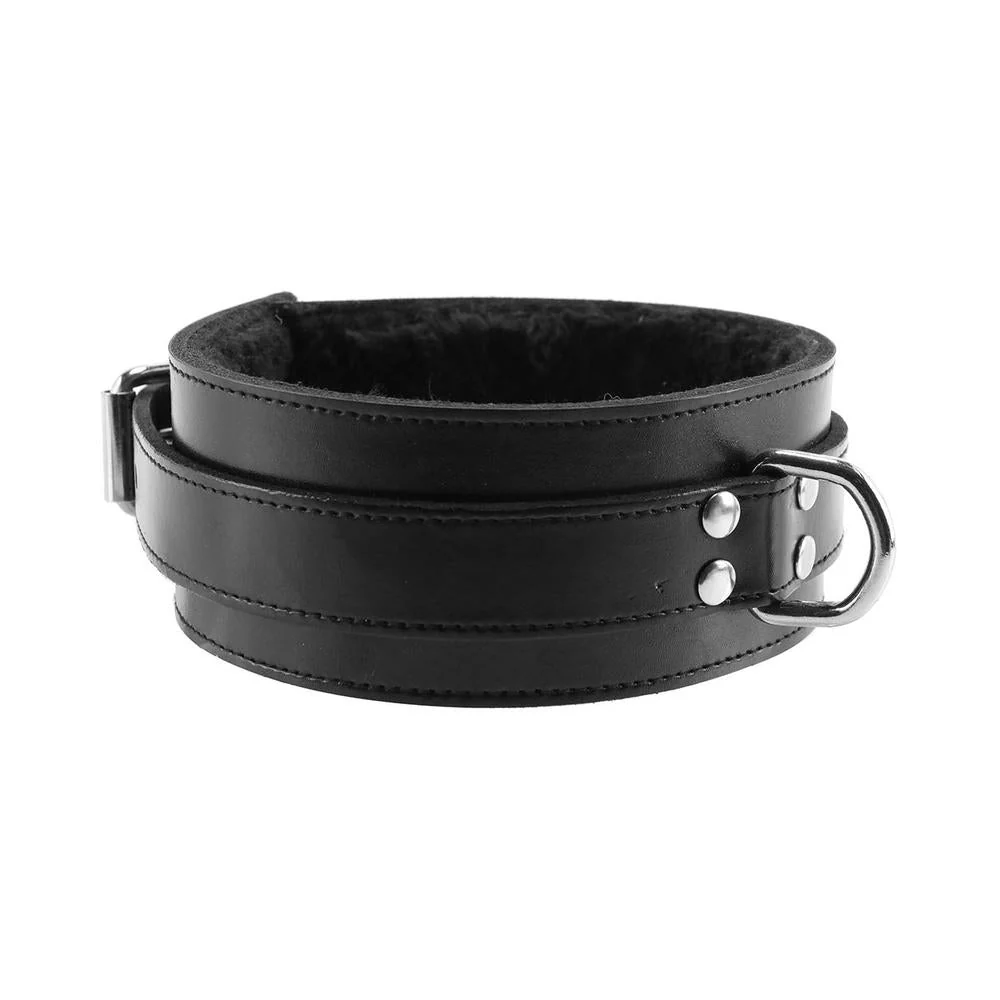 Leather Collar with Faux Fur Lining Black