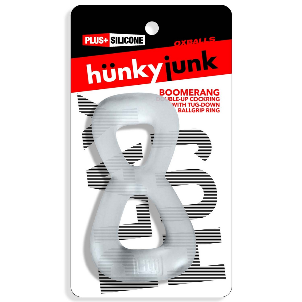 BOOMERANG double-ring cockring & nut-tugger CLEAR STEAM