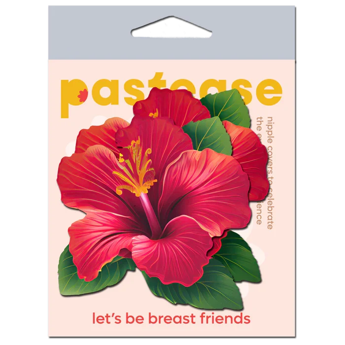 Tropical Vibrant Red Hawaiian Hibiscus Botanical Flower Breast Pasties