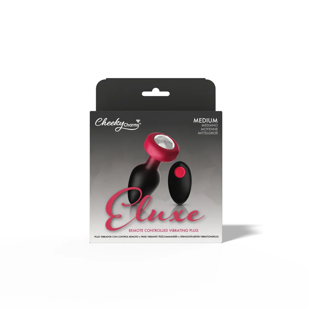 RUBY Ombre - MEDIUM Cheeky Charms Eluxe Vibrating  Plug With Remote - Clear Gem