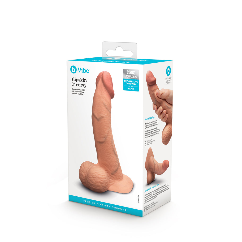 b-vibe Slipskin Realistic Silicone 8" Dildo – Curvy Mocha
