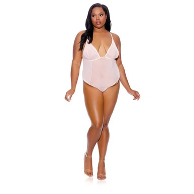 CROTCHLESS MESH TEDDY PEACH PLUS SIZE