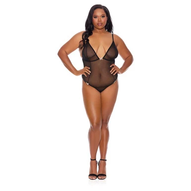 CROTCHLESS MESH TEDDY BLACK PLUS SIZE