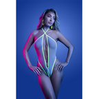 SUPERNATURAL Glow-in-the-dark plunge zipper teddy with halter ties (White)