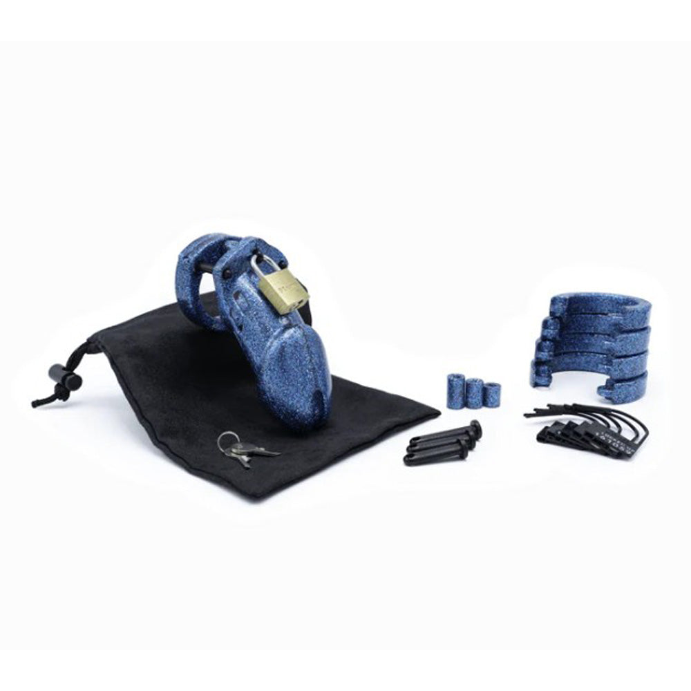 CB-6000 Cock Cage Chastity Kit - Blue Glitter