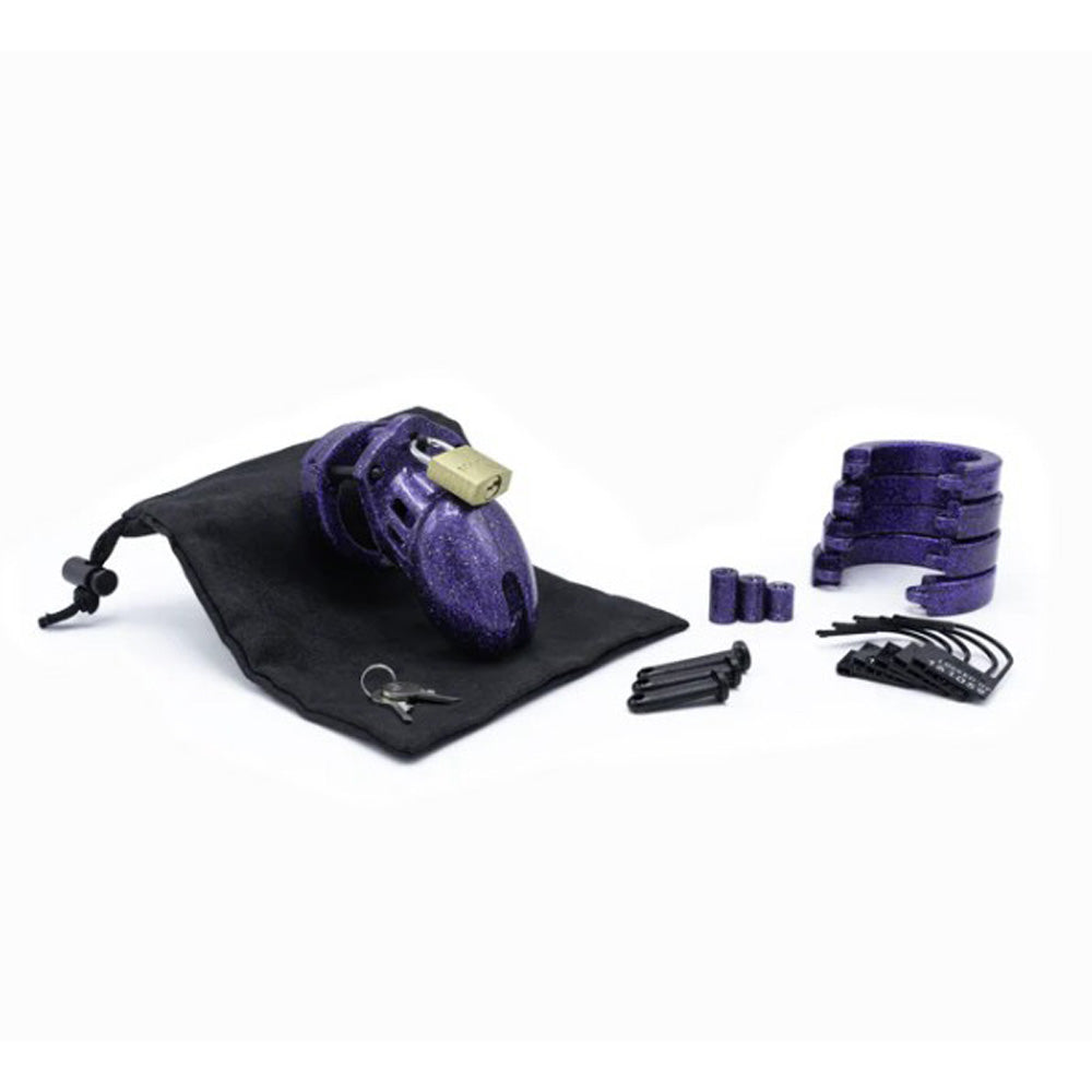 CB-6000S Cock Cage Chastity Kit - Purple Glitter