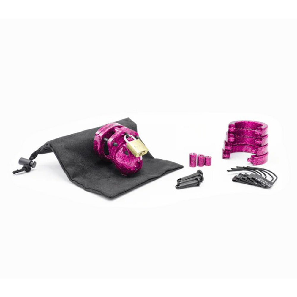 Mini-Me Cock Cage Chastity Kit - Pink Glitter