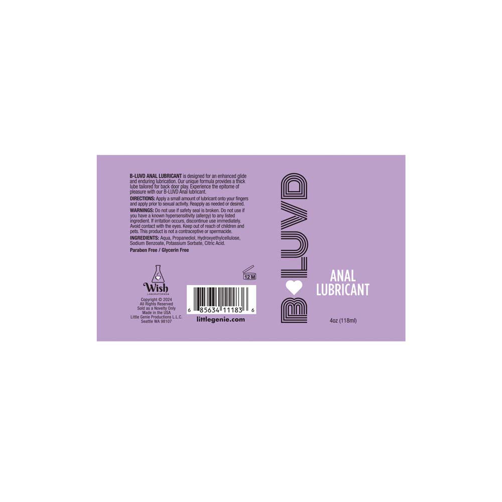 B-Luvd Anal Lube 4oz