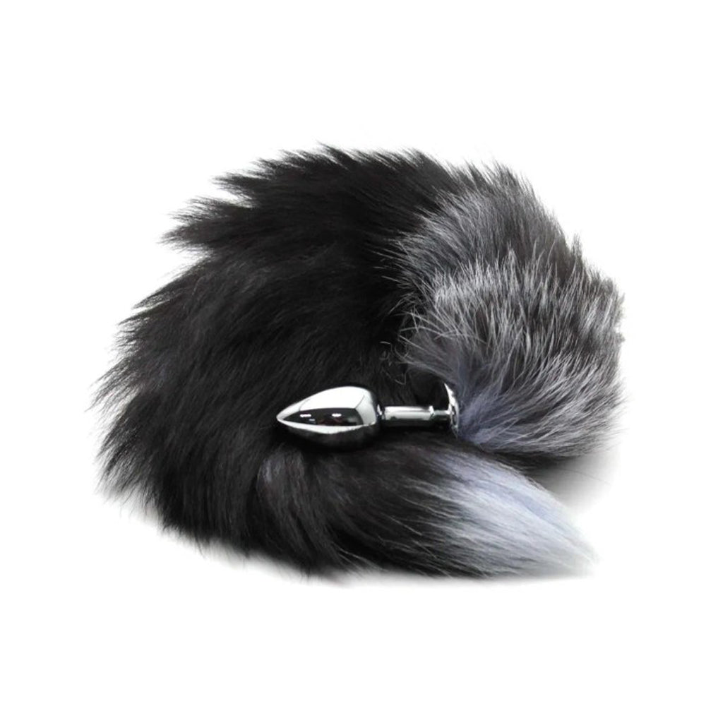 Real Fox Tail Plug Large -Grey lilac tip