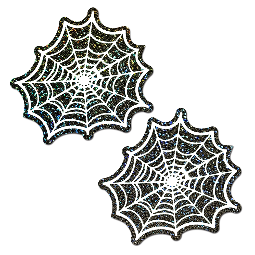 Glitter Black Glow in the Dark Spooky Spider Web Pasties