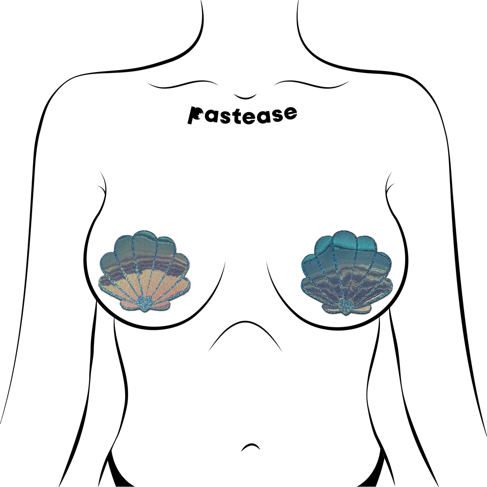 Mermaid Shells Pasties - Opalescent Seafoam Blue Seashell