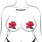 Tropical Vibrant Red Hawaiian Hibiscus Botanical Flower Breast Pasties