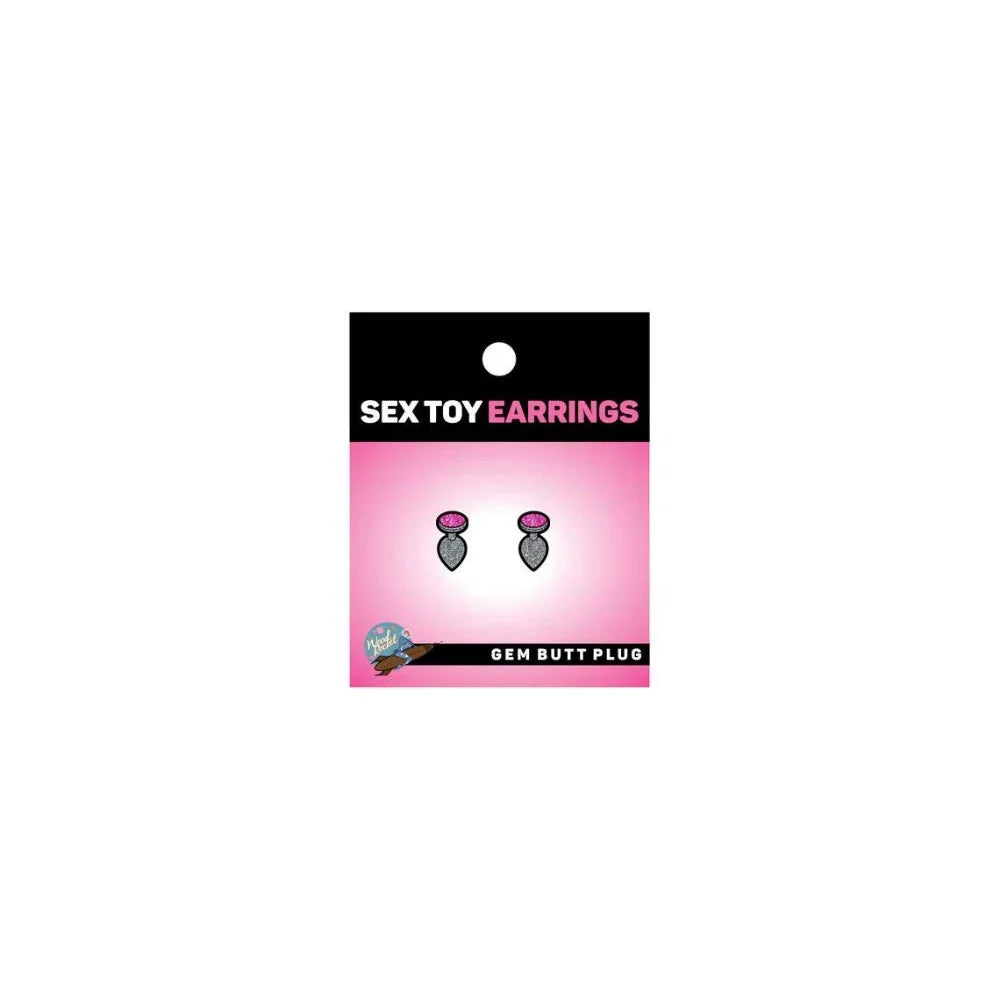 Gem Butt Plug Earrings - Pink/Silver  *