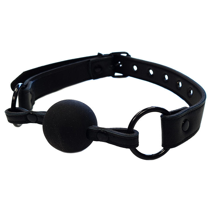 Leather Ball Gag - Black with Black