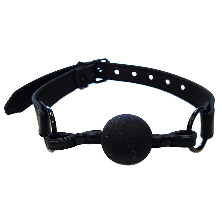 Leather Ball Gag - Black with Black