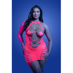 APHRODISIAC UV reactive open bodice halter dress and one pair of pasties (Neon Pink)
