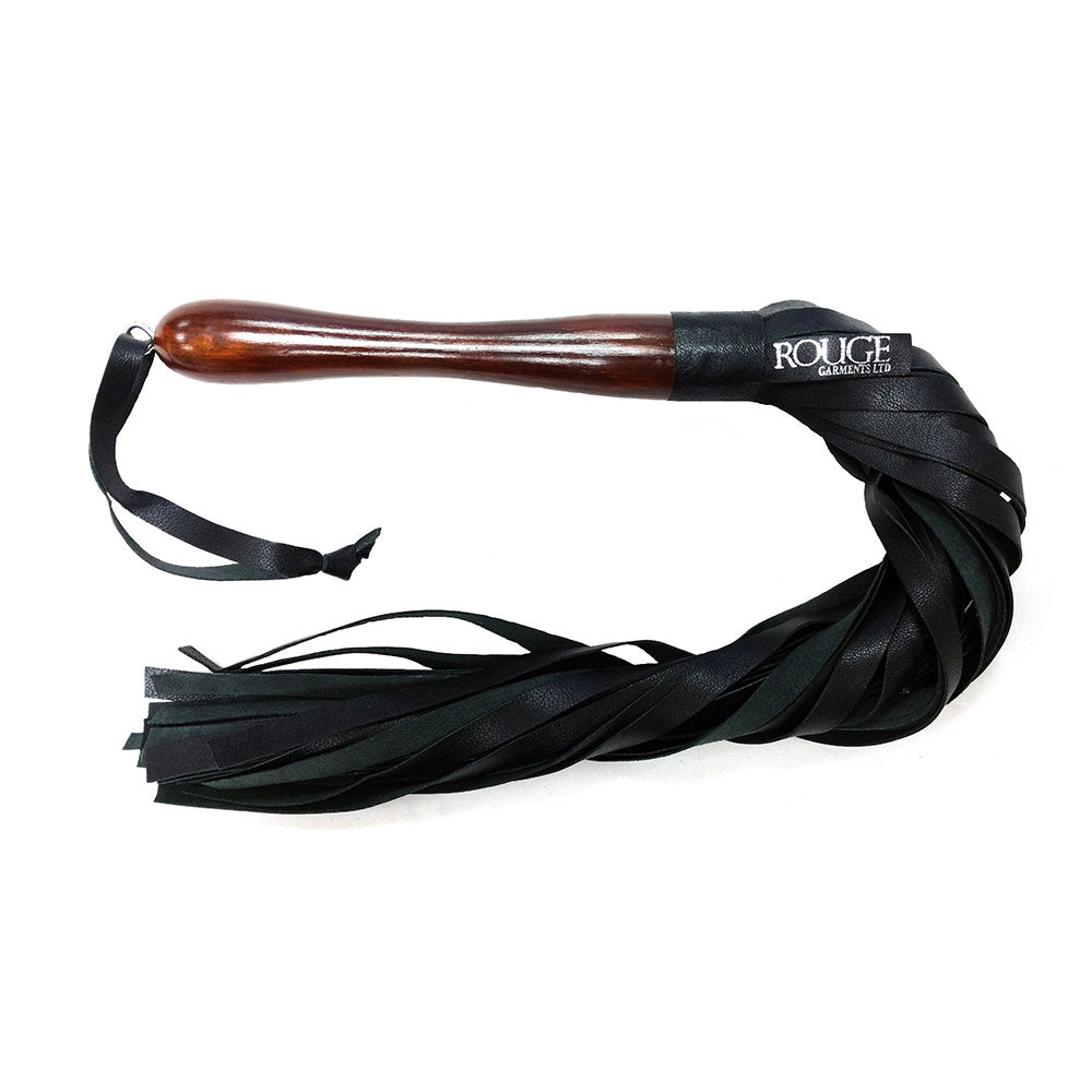 Wooden Handle Leather Flogger - Black