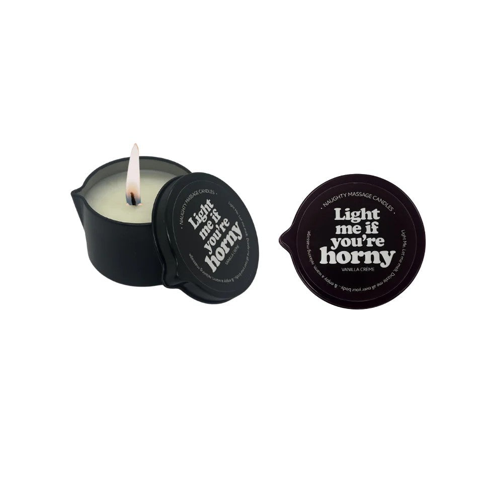 Light Me If You're Horny Pour Spout Tin Massage Candle – Vanilla Crème 2oz