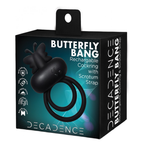 DECADENCE- BUTTERFLY BANG. Cock & Ball Strap with vibrating Stiimulation Antena Stimulator. Liquid Silicone. Multi-Speed. Rechargeable.