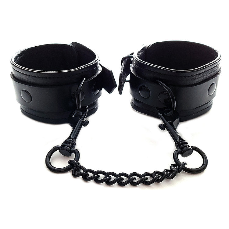 Leather Wrist Cuffs - Black with Black