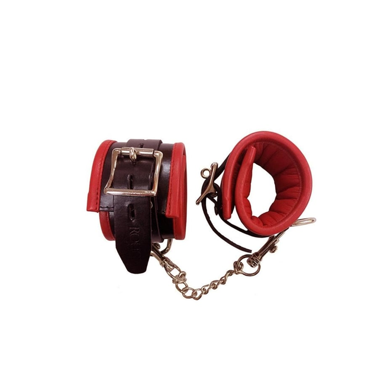 Leather Padded Ankle Cuffs Black/Red