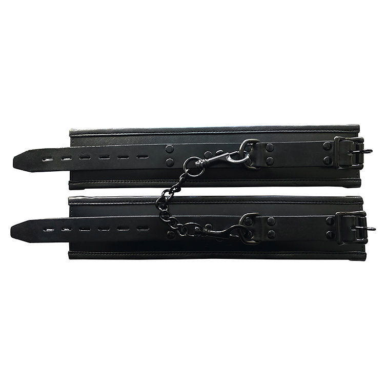 Leather Padded Wrist Cuffs - Black with Black