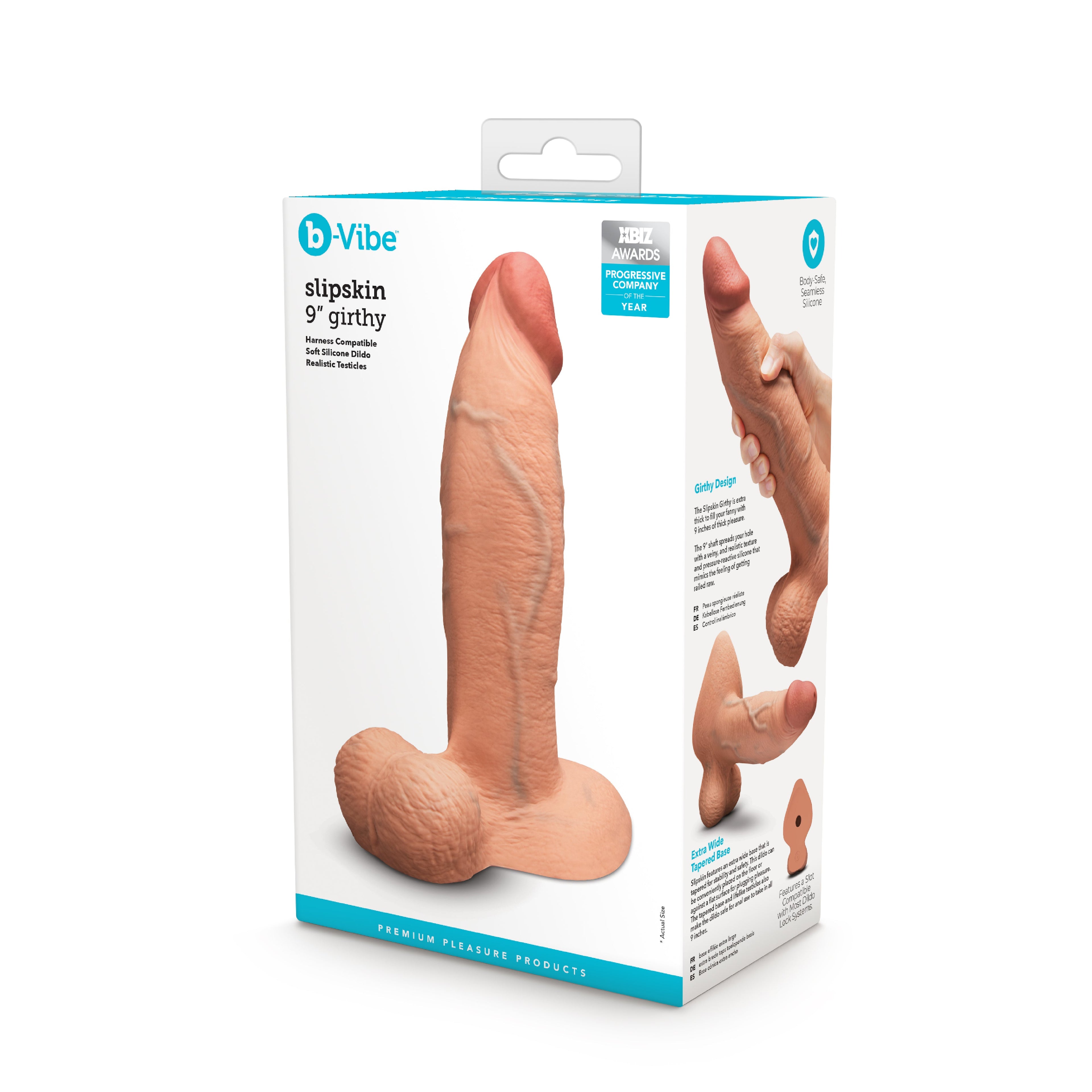 b-Vibe Slipskin Realistic Silicone Dildo 9" Girthy Mocha